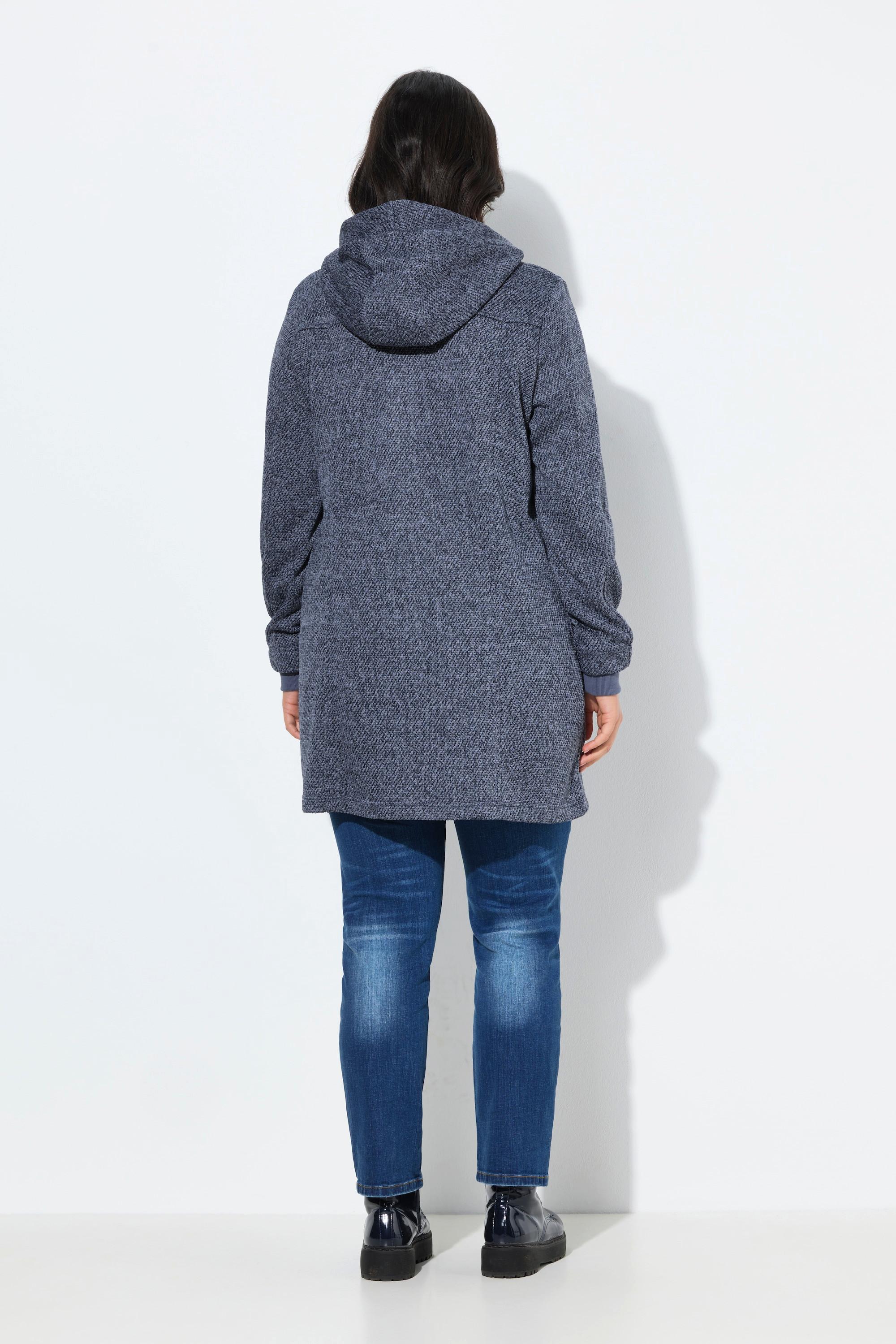 Ulla Popken Giacca in maglia e pile con cappuccio e cerniera a doppio cursore  