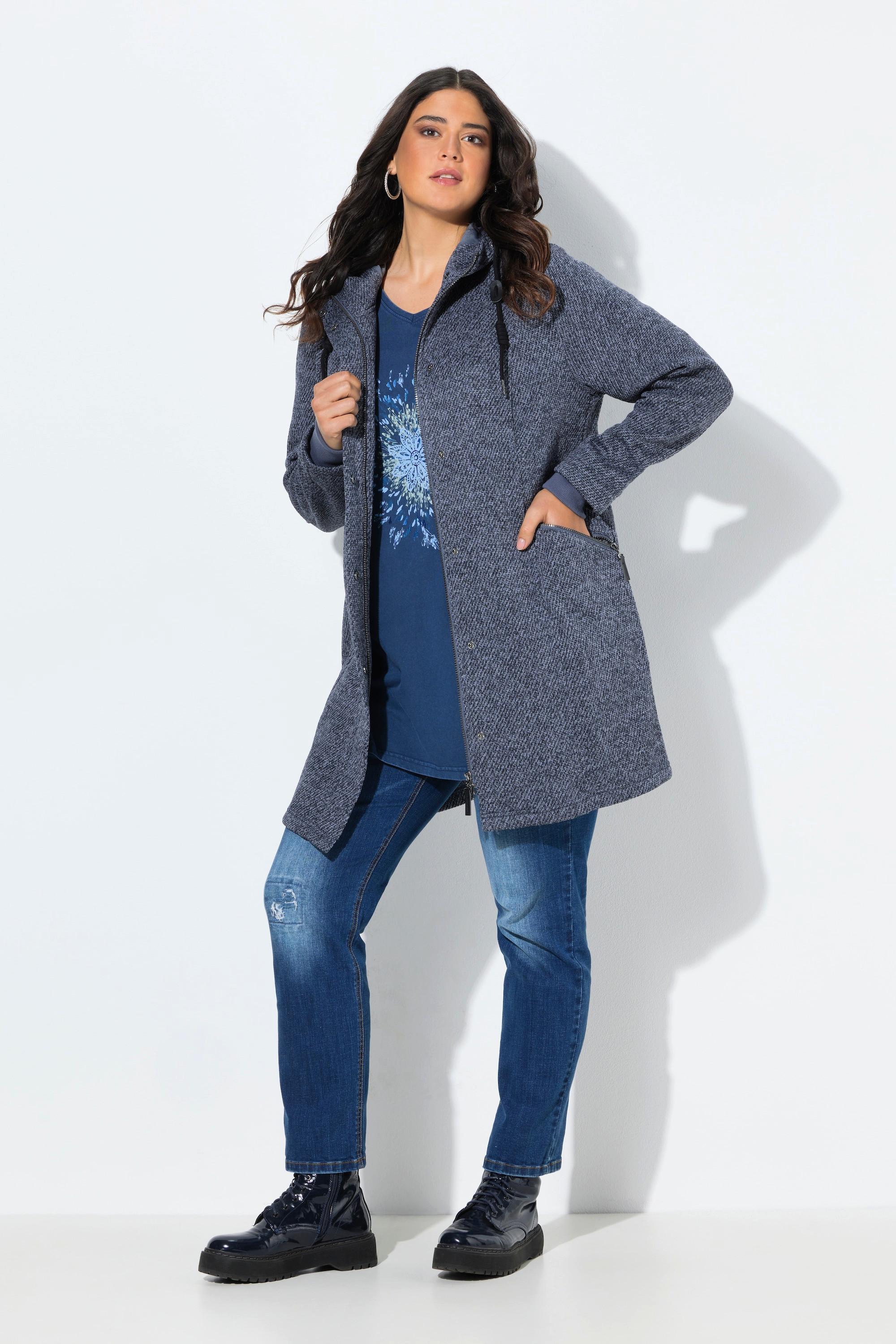 Ulla Popken Giacca in maglia e pile con cappuccio e cerniera a doppio cursore  