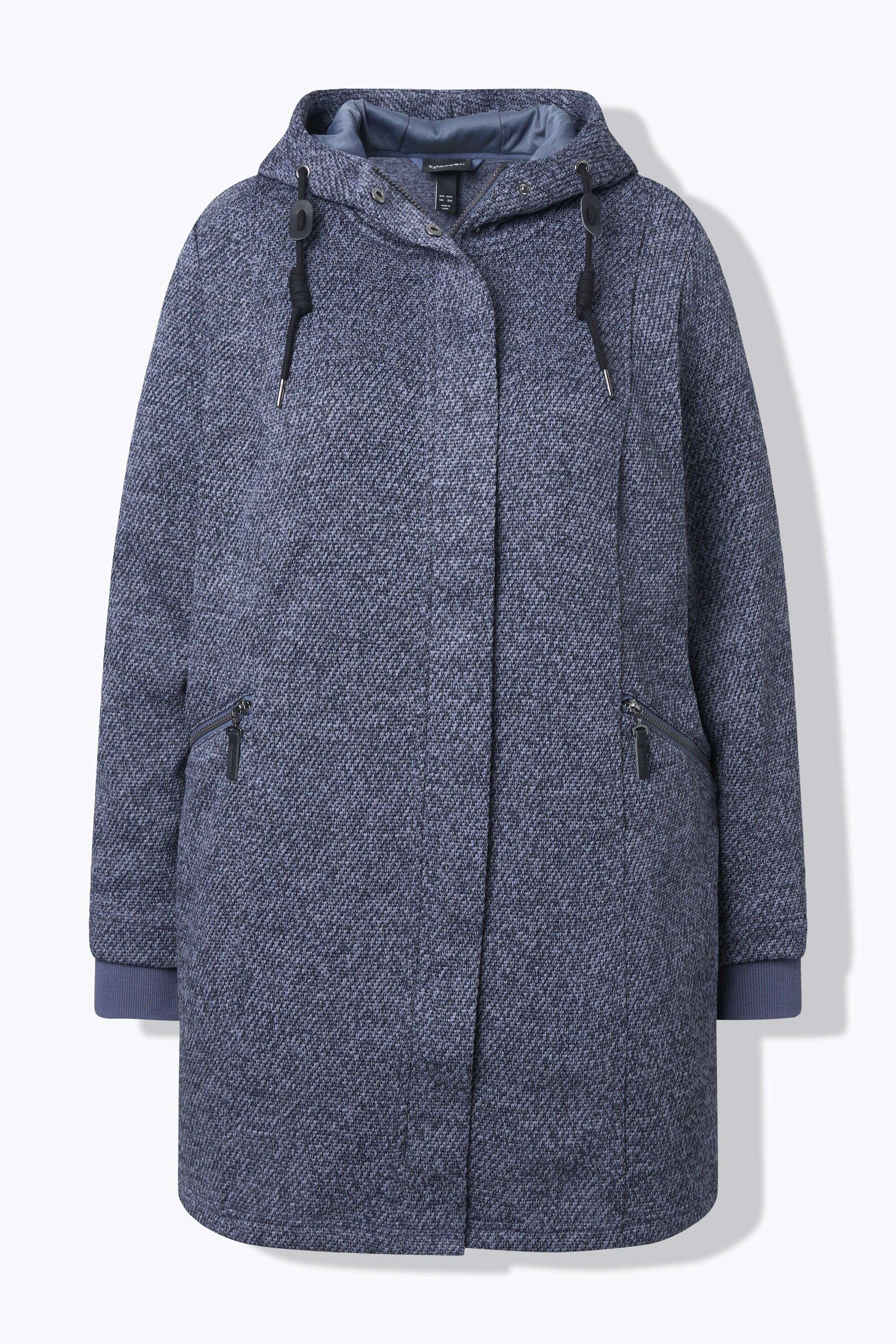 Ulla Popken Giacca in maglia e pile con cappuccio e cerniera a doppio cursore  