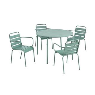 Vente-unique Salle à manger de jardin en métal - une table D.110cm et 4 fauteuils empilables - Vert amande - MIRMANDE de MYLIA  
