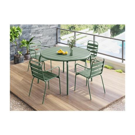 Vente-unique Sala da pranzo da giardino in Metallo Verde mandorla MIRMANDE: un tavolo D.110 cm e 4 sedie impilabili  