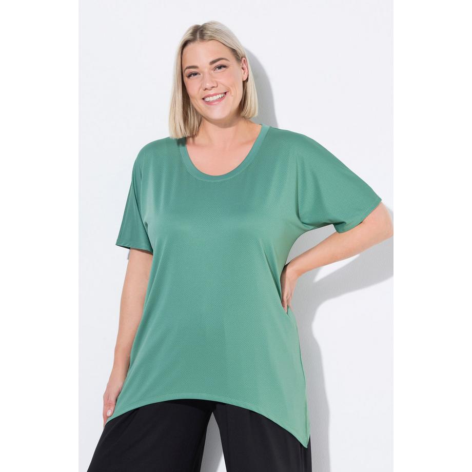 Ulla Popken T-shirt technique Col rond Manches courtes chauve-souris Base en pointe  