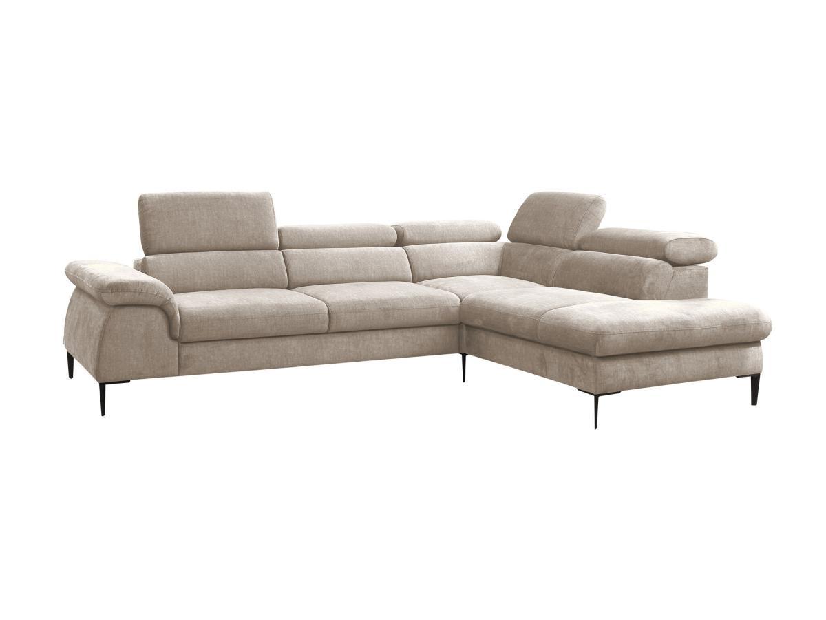 PASCAL MORABITO Grand canapé d'angle droit convertible en velours beige SEPINA de Pascal Morabito  