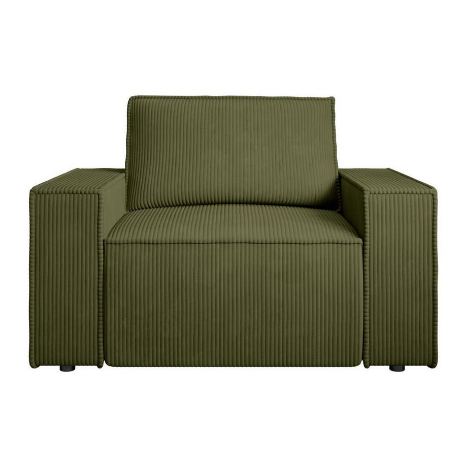 PASCAL MORABITO Fauteuil en velours côtelé vert olive AMELIA  