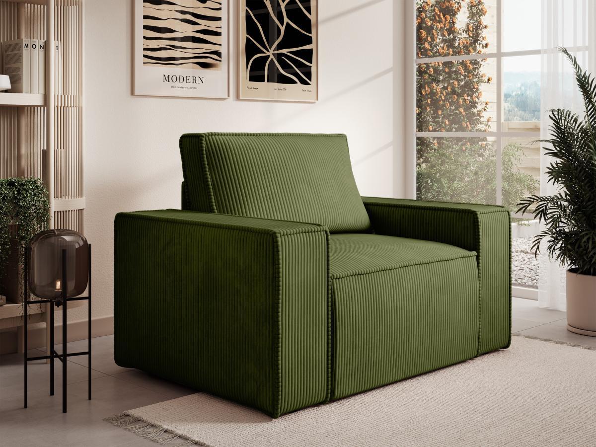 PASCAL MORABITO Fauteuil en velours côtelé vert olive AMELIA  