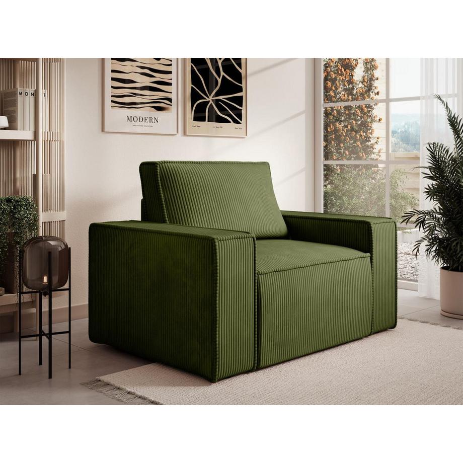 PASCAL MORABITO Fauteuil en velours côtelé vert olive AMELIA  