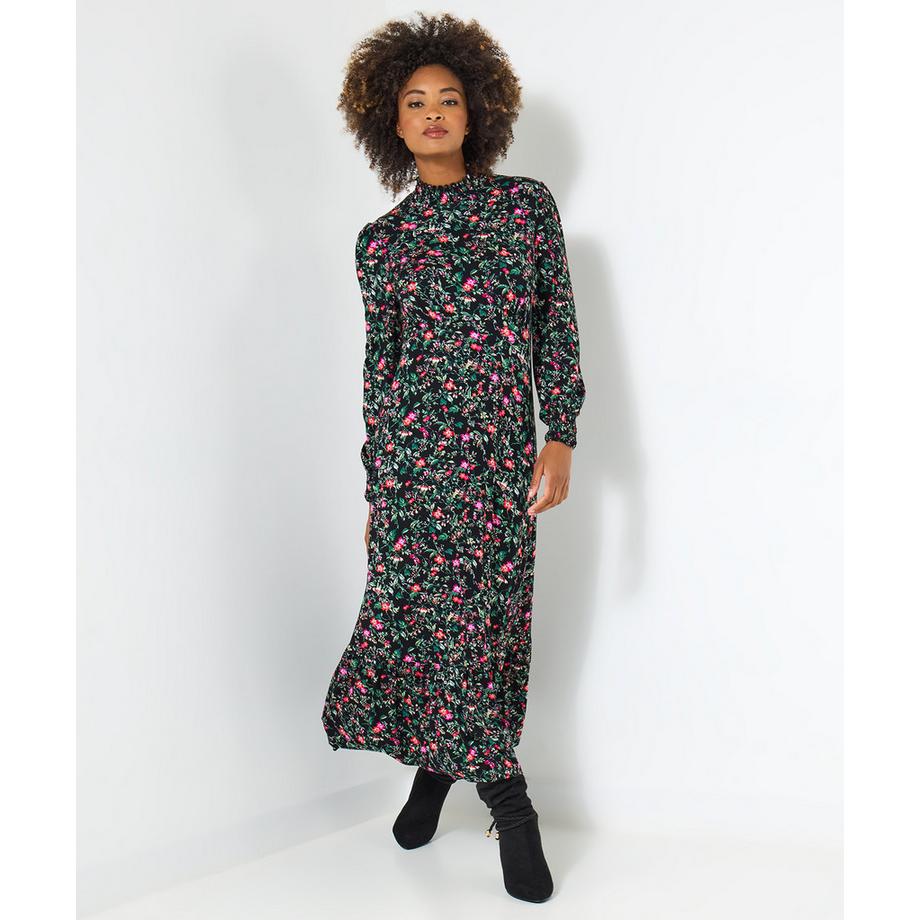 Joe Browns Abito Midi in Jersey Collo Alto Balze Stampa Floreale Invernale  