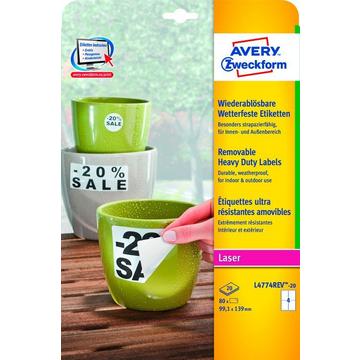 AVERY ZWECKFORM Folienetiketten 99,1x139mm L4774REV2 weiss,non-perm. 80 St. 20 Bl.