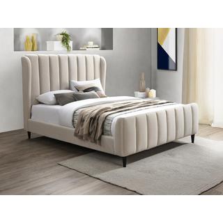 Vente-unique Bett - 160 x 200 cm - Stoff mit vertikalen Ziernähten - Beige - CASAGOTI  