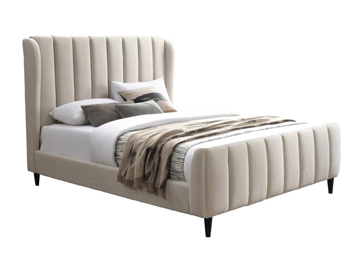 Vente-unique Bett - 160 x 200 cm - Stoff mit vertikalen Ziernähten - Beige - CASAGOTI  