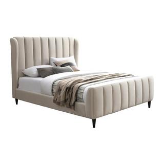 Vente-unique Bett - 160 x 200 cm - Stoff mit vertikalen Ziernähten - Beige - CASAGOTI  