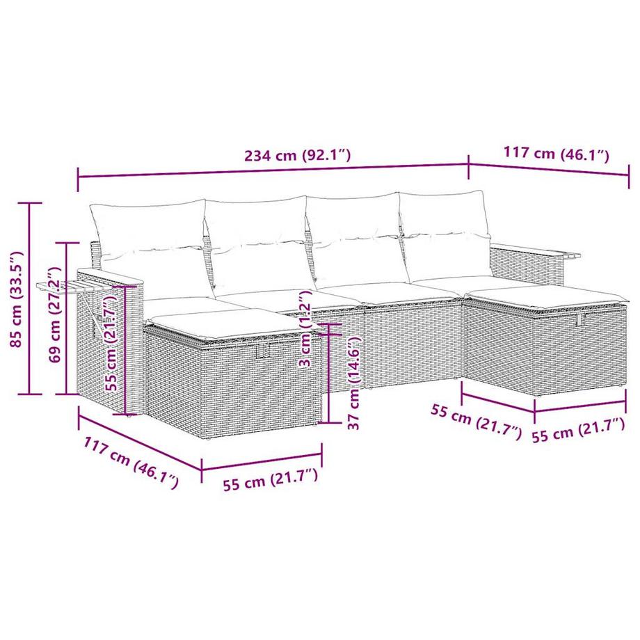 VidaXL Ensemble de canapés de jardin rotin synthétique  