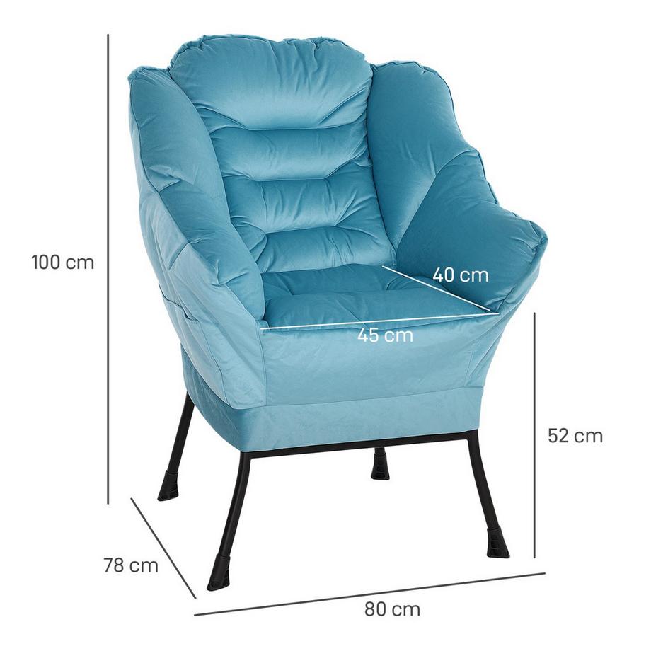 Northio Sessel Wohnzimmer Loungesessel Gepolstert Relaxsessel mit Seitentasche, Stahlbeine Polstersessel mit Samtoptik, Einzelsessel für Schlafzimmer, Blau Aosom  