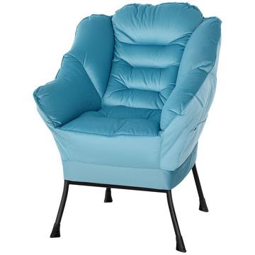 Fauteuil de Salon Chaise de Relaxation rembourrée avec Poche latérale Pieds en Acier Chaise rembourrée Aspect Velours Chaise Simple pour Chambre à Coucher Bleu