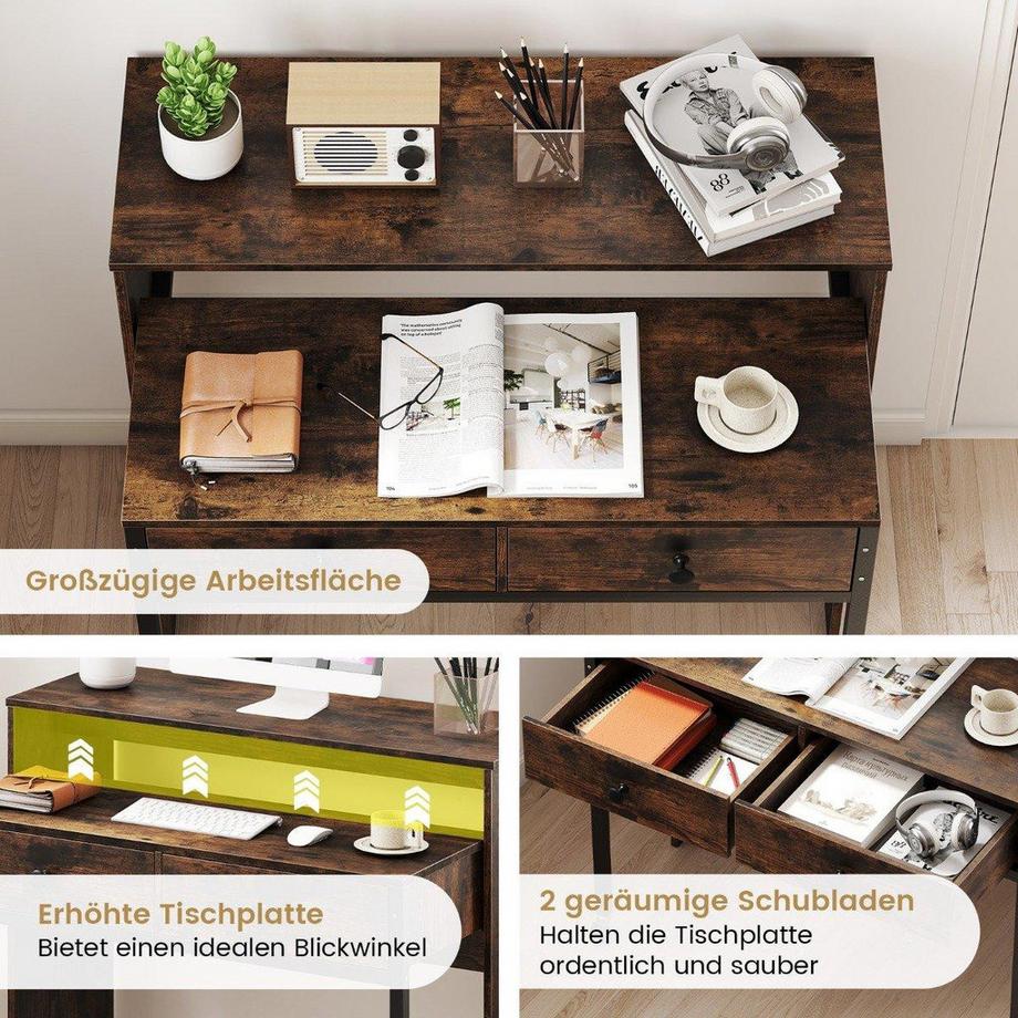 Northix Bureau extensible avec tiroirs et roulettes  