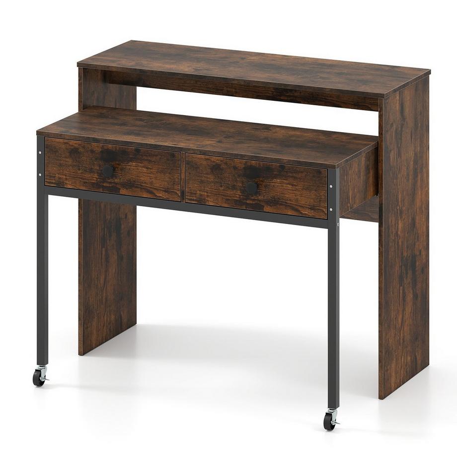 Bureau extensible avec tiroirs et roulettes