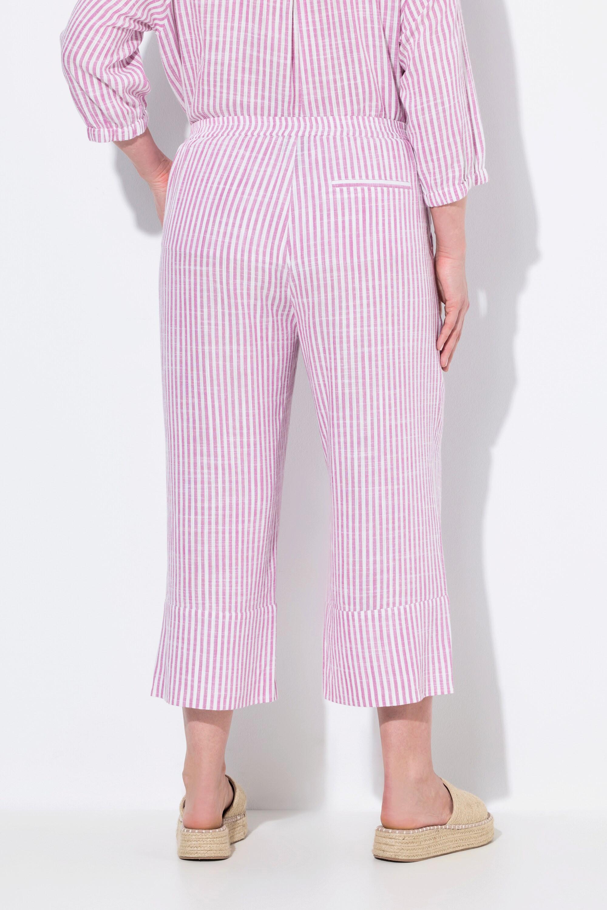 Ulla Popken Rose Culottes Misto Lino Righe Gamba Ampia Cintura Elastica  