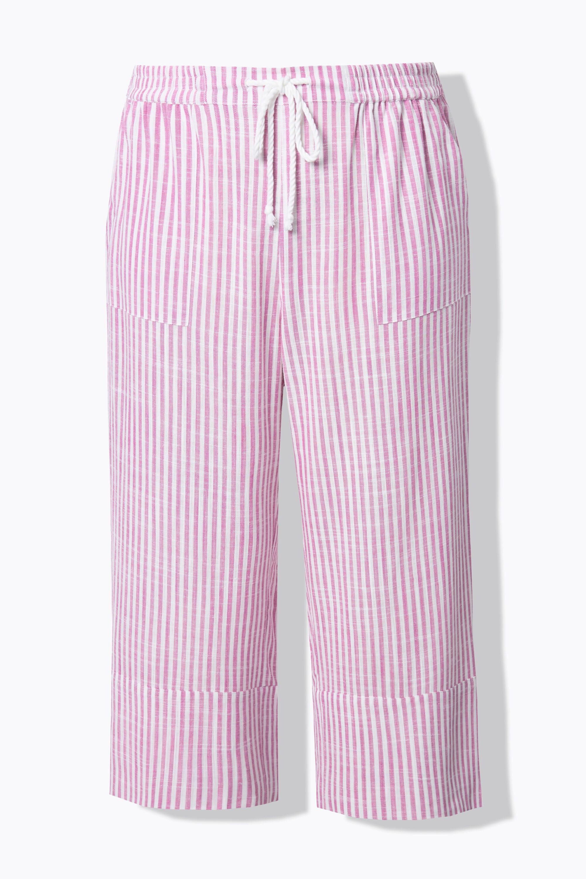 Ulla Popken Rose Culottes Misto Lino Righe Gamba Ampia Cintura Elastica  