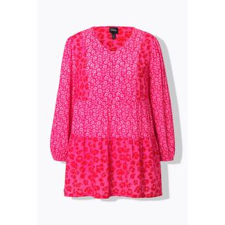 Ulla Popken  Blusa dal taglio lungo e svasato con fiori, scollo a V e maniche lunghe a palloncino 