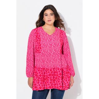 Ulla Popken  Blusa dal taglio lungo e svasato con fiori, scollo a V e maniche lunghe a palloncino 