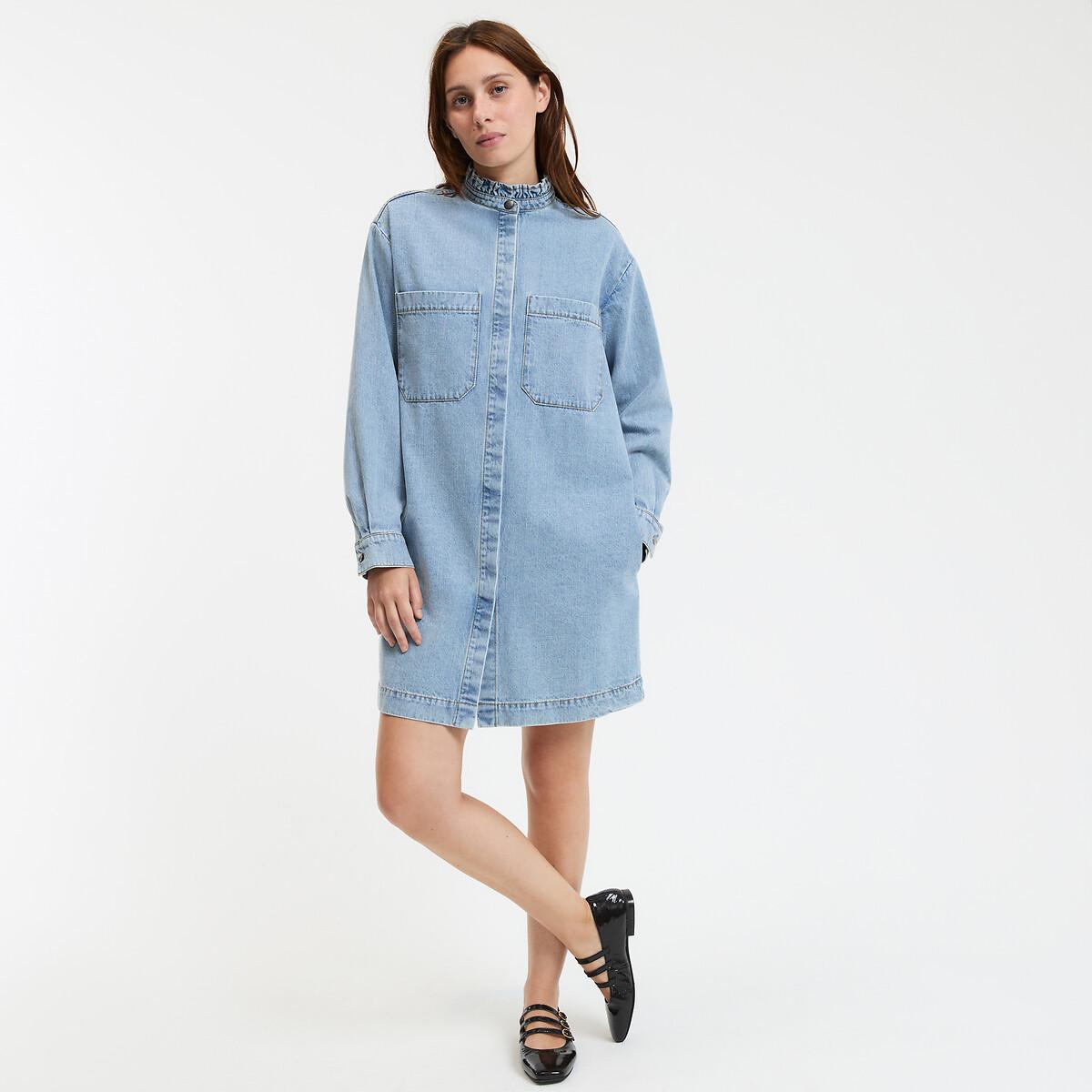 La Redoute Collections Robe droite en jean manches longues  