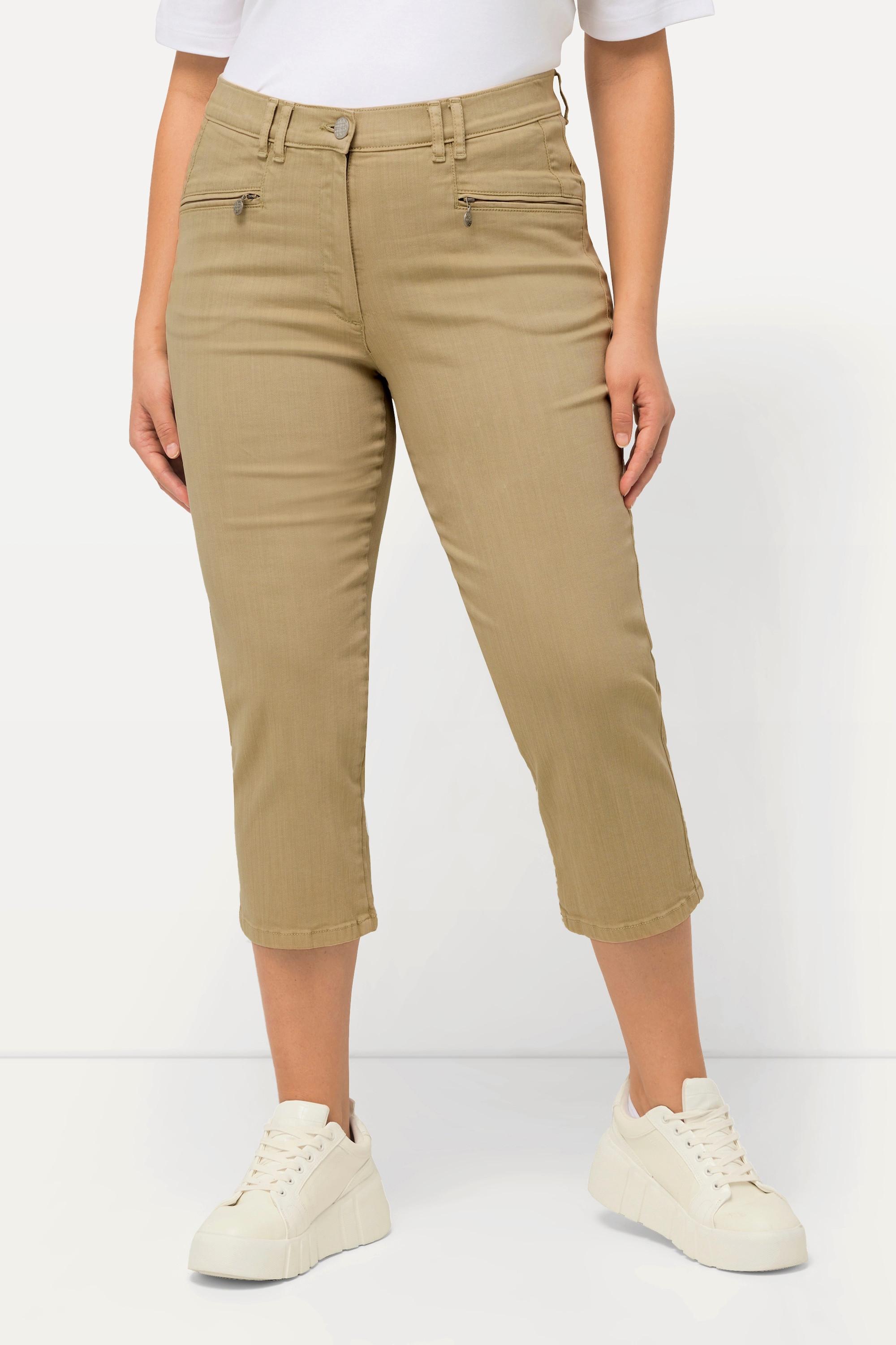 Ulla Popken  Pantaloni a 7/8 modello Mony in comodo tessuto elasticizzato con tasche con zip 