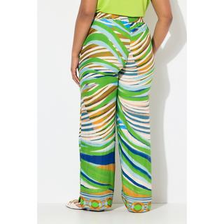 Ulla Popken Pantaloni Raso Stampa Grafica Gamba Larga Cintura Elastica  