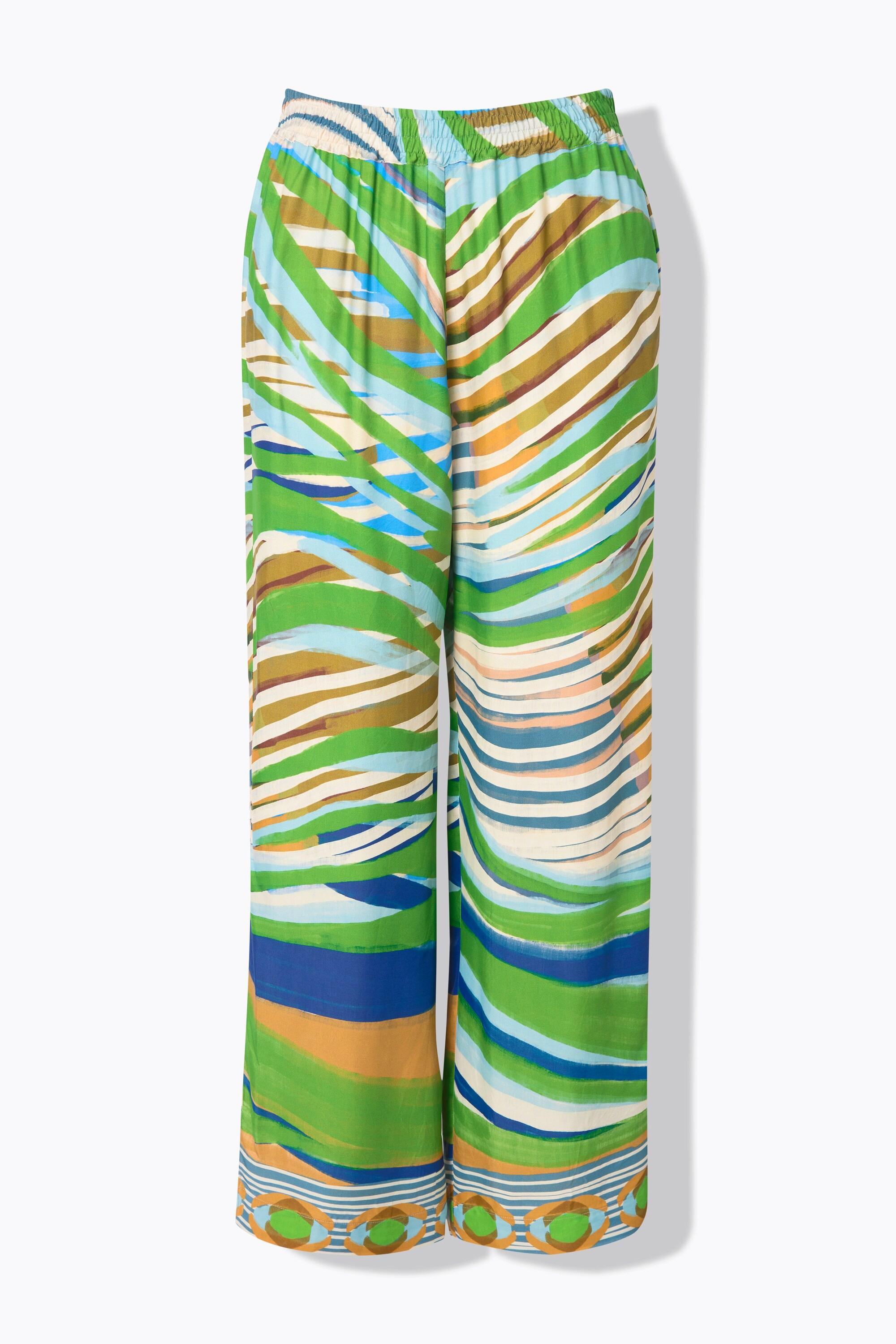 Ulla Popken Pantaloni Raso Stampa Grafica Gamba Larga Cintura Elastica  