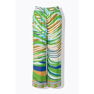 Ulla Popken Pantaloni Raso Stampa Grafica Gamba Larga Cintura Elastica  