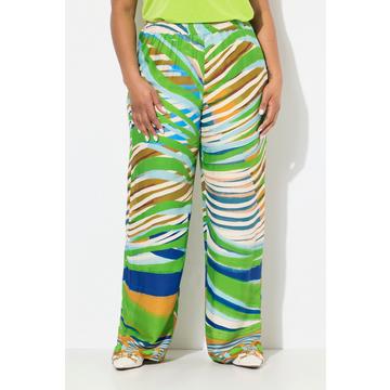 Pantaloni in raso con stampa grafica, taglio della gamba ampio e cintura elastica