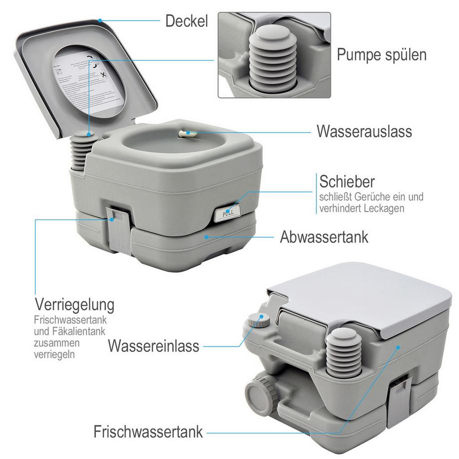 Northio  Toilettes de camping, toilettes de voyage pliables, max. capacité de Charge jusqu'à 200 kg, Toilettes Pliantes 10L, Toilettes sèches à séparation pour Camping, randonnée, Voyages, pêche, Gris 