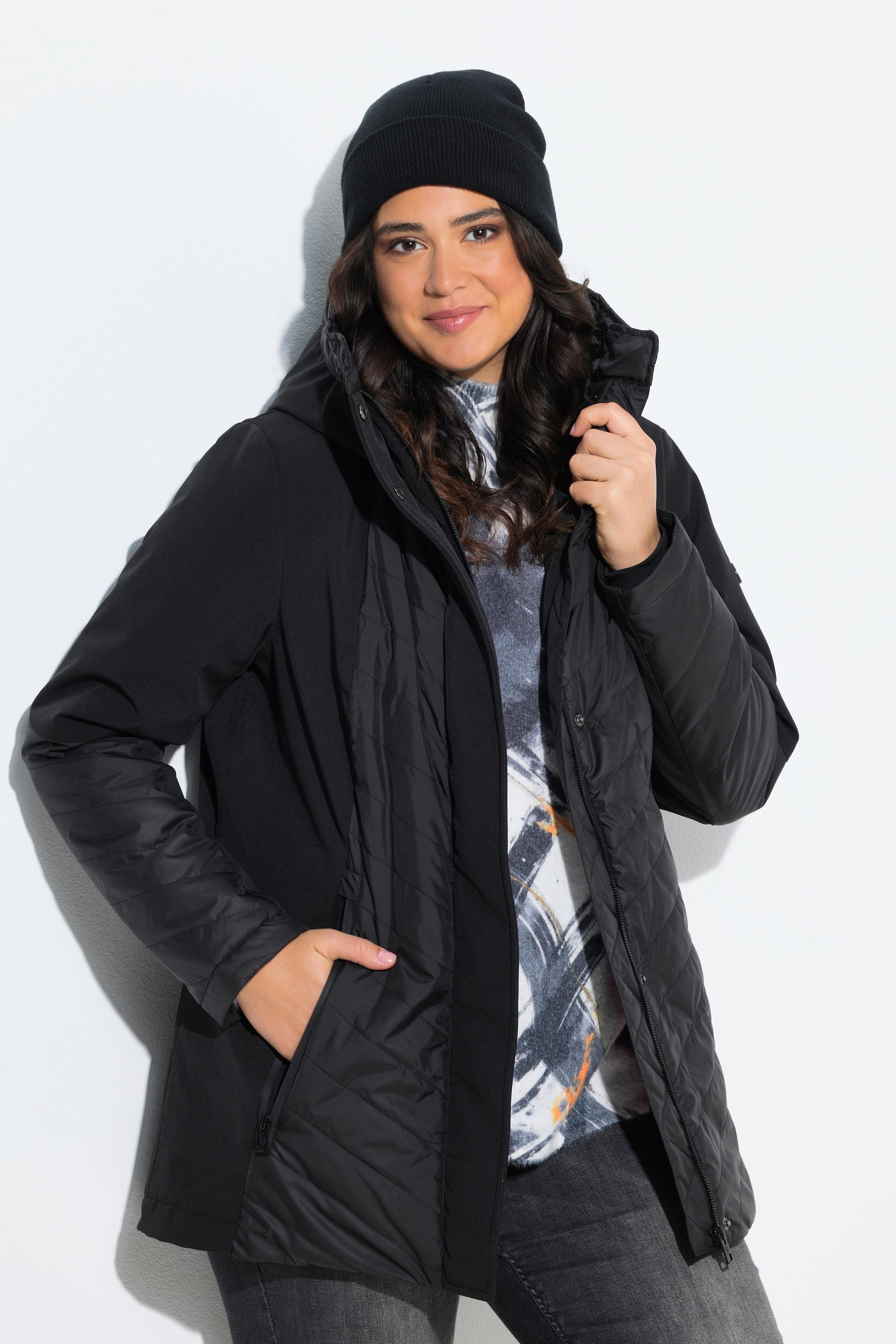 Ulla Popken HYPRAR Giacca Softshell Trapuntata Idrorepellente Linea A con Cappuccio  