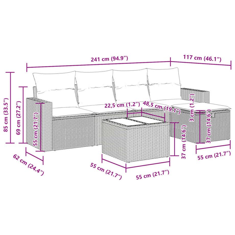 VidaXL Ensemble de canapés de jardin rotin synthétique  