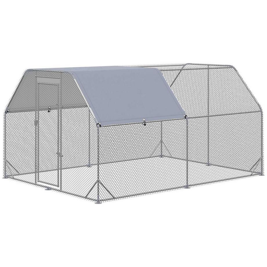 Northio  Hühnerstall Freilaufgehege groß für 10-12 Hühner mit Tür & wasserabweisendem Sonnenschutzdach, Oxford/Silber 280x380x195cm 