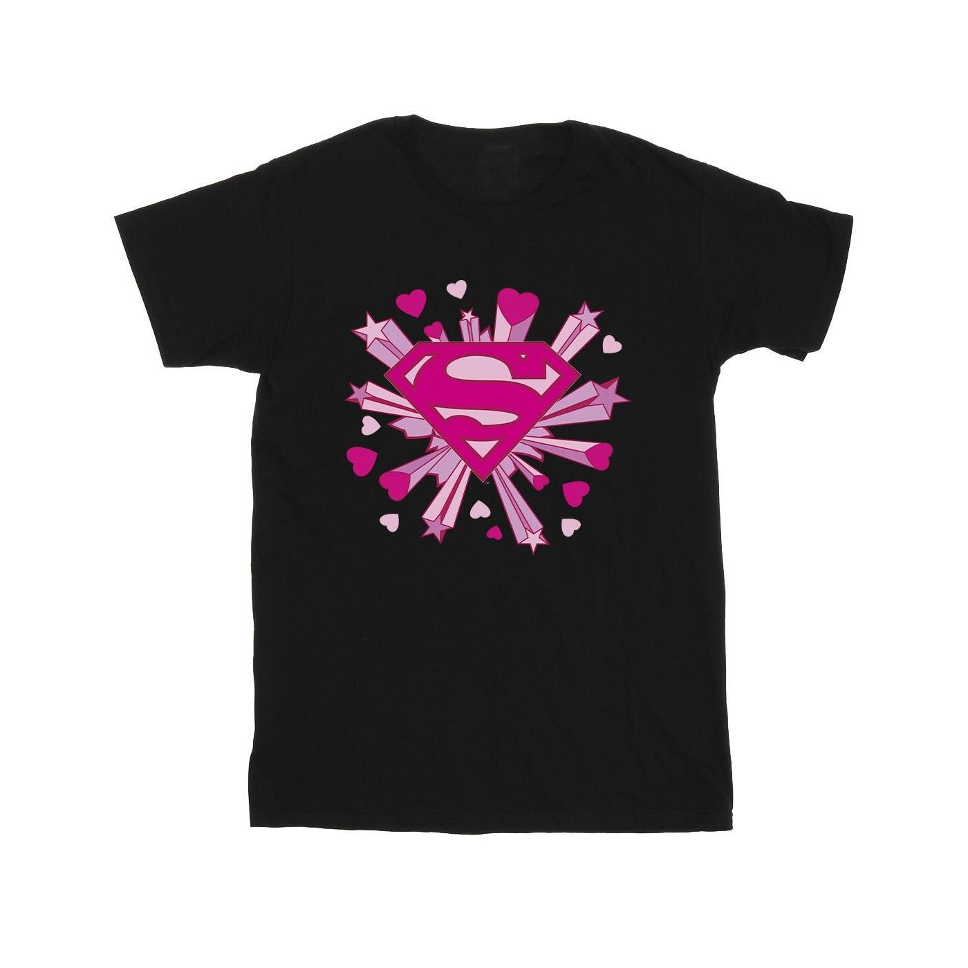 DC COMICS  Tshirt SUPERMAN PINK HEARTS AND STARS LOGO 