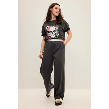 Pantalon à pinces, coupe large, taille haute et ceinture élastique