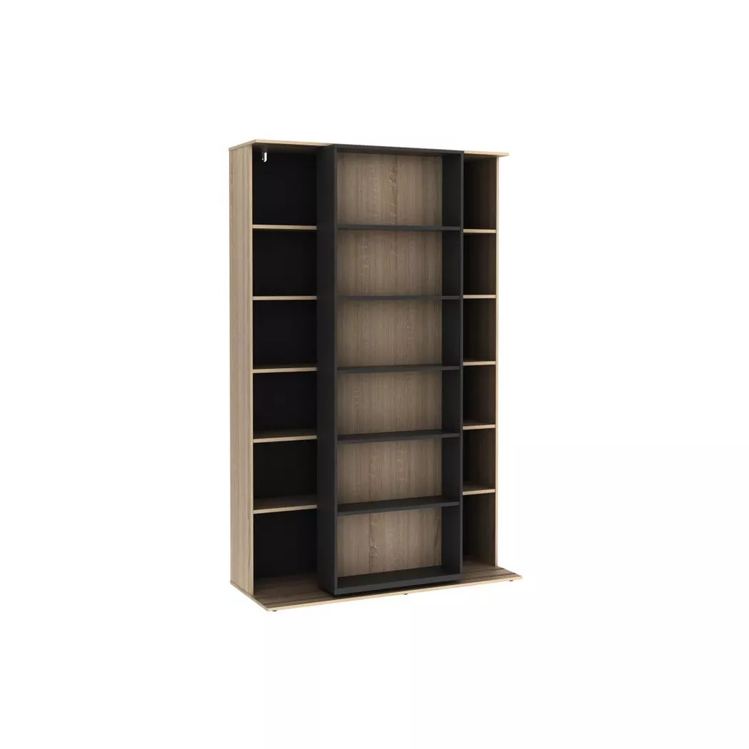 Bibliothèque coulissante avec 18 niches - Naturel et anthracite - PRALI