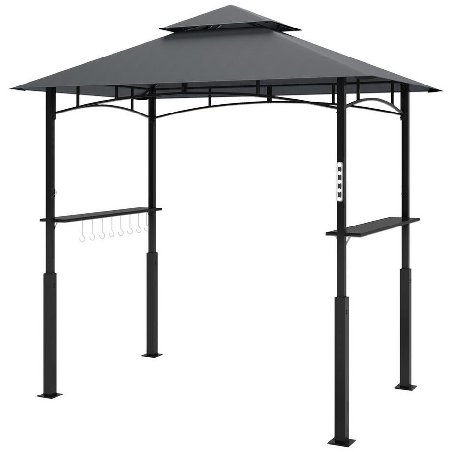 Gazebo per barbecue con LED 243 x 148 x 248 cm padiglione da giardino ignifugo impermeabile con doppio tetto, ripiani laterali, gazebo con protezione UV, padiglione per barbecue in metallo, tenda per barbecue per feste grigio