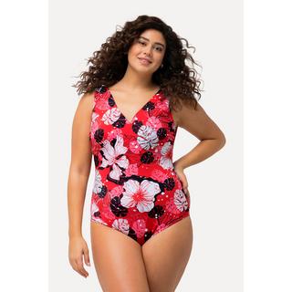 Ulla Popken Maillot de bain fleurs hawaïennes bonnets souples décolleté en V  