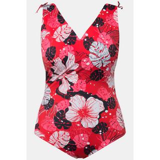 Ulla Popken Maillot de bain fleurs hawaïennes bonnets souples décolleté en V  