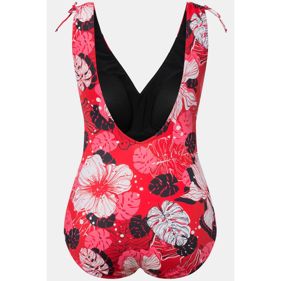 Ulla Popken Costume da bagno fiori hawaiani coppe morbide scollo a V  