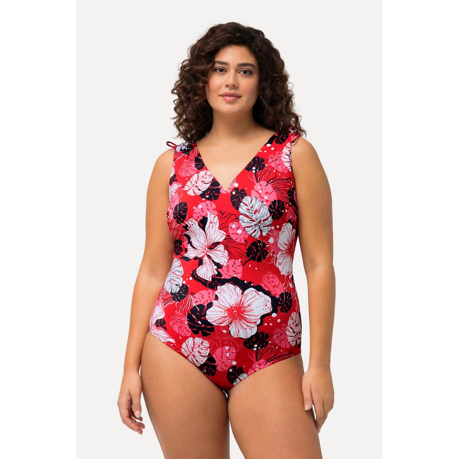 Ulla Popken Costume da bagno fiori hawaiani coppe morbide scollo a V  