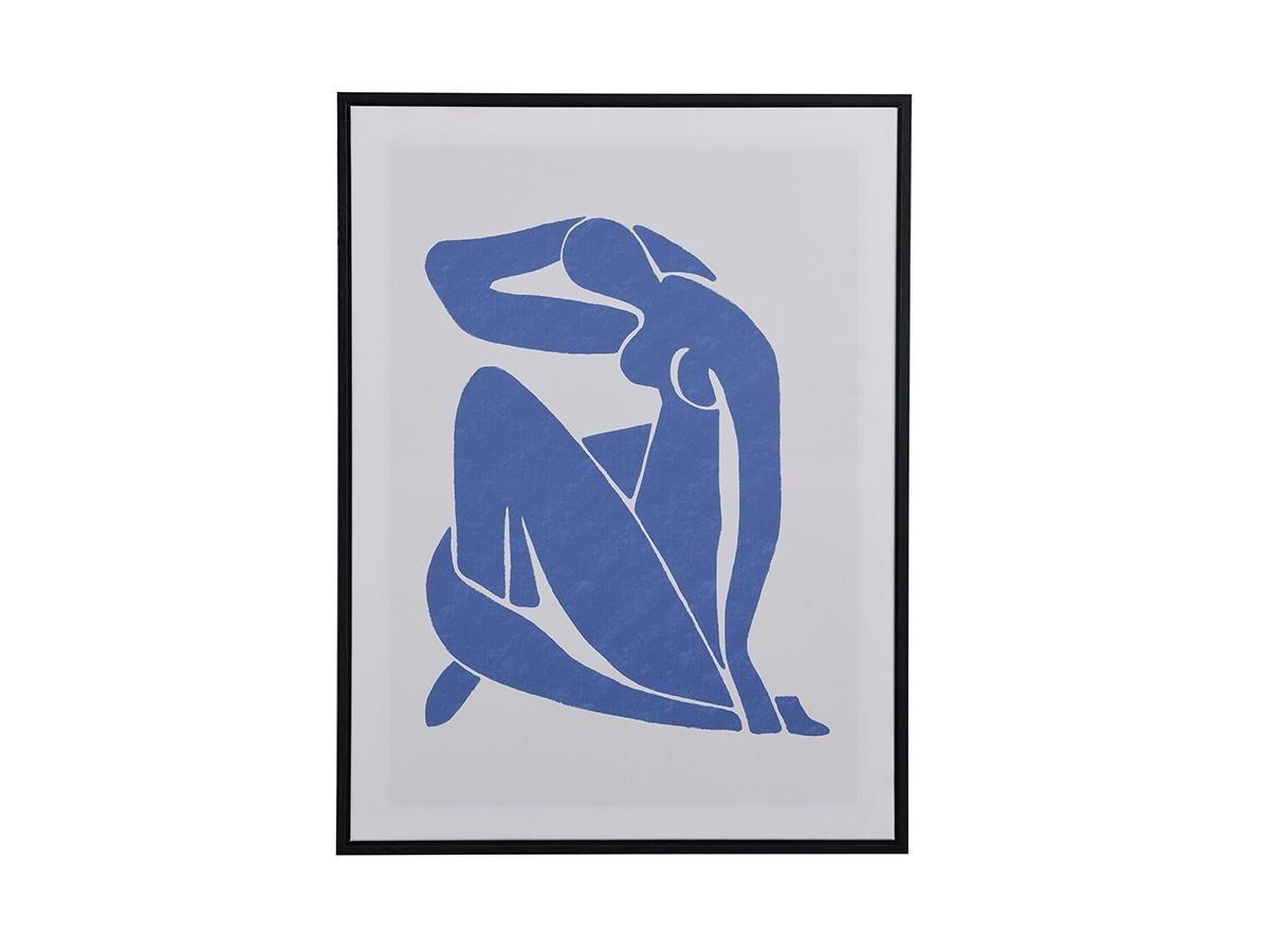Vente-unique Kunstdruck mit Frau gerahmt - Holz - 60 x 80 cm - Blau & Beige - LOLIA  