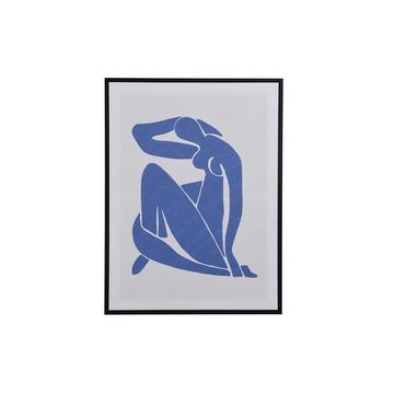 Toile imprimée encadrée femme - 60 x 80 cm - Châssis en bois - Bleu et beige - LOLIA