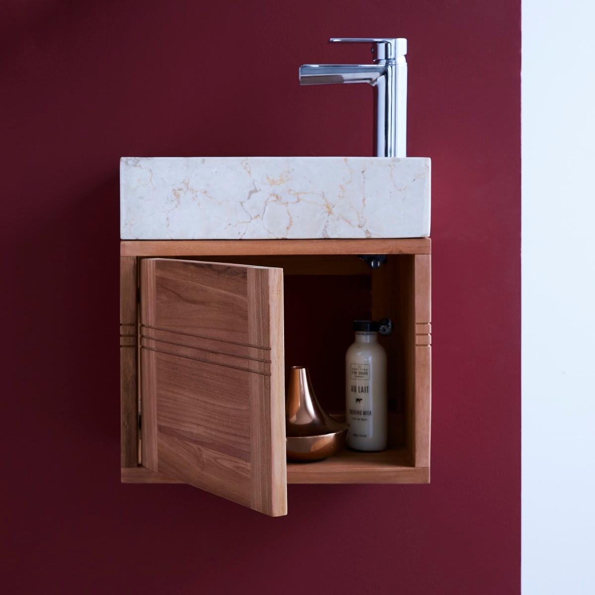 Tikamoon Mobile sottolavabo in teak massello con lavabo in marmo cream Basic  