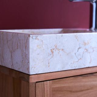 Tikamoon Mobile sottolavabo in teak massello con lavabo in marmo cream Basic  