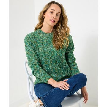 Pull torsadé vert en laine mélangée