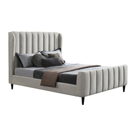 Vente-unique Bett - 160 x 200 cm - Stoff mit vertikalen Ziernähten - Hellgrau - CASAGOTI  