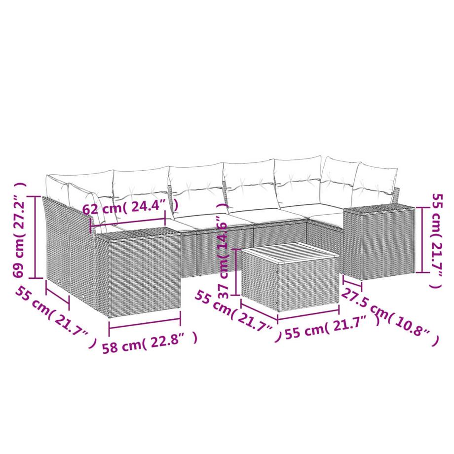 VidaXL set divano da giardino Polirattan  