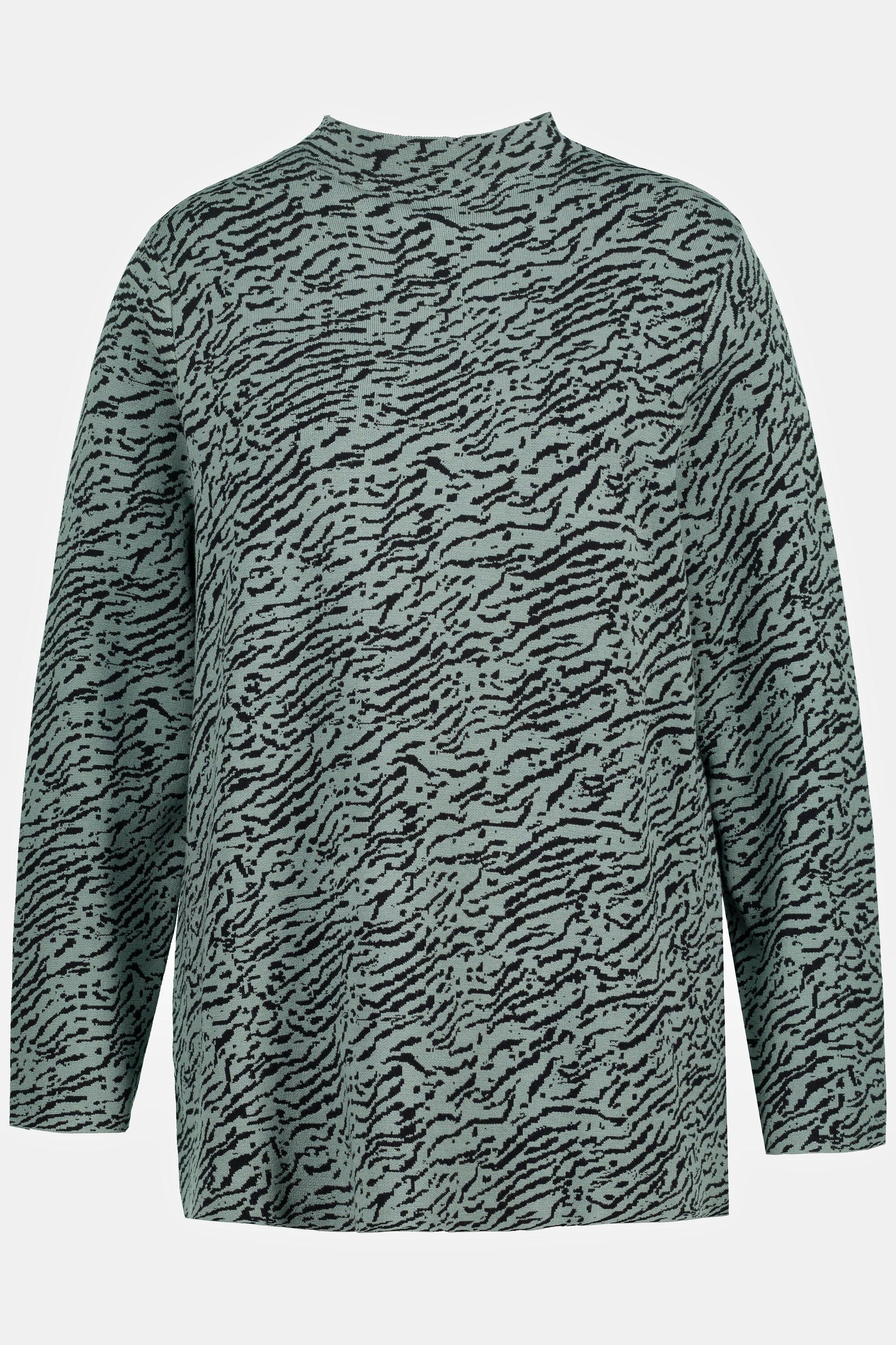 Ulla Popken  Pullover con design zebrato, colletto alto e maniche lunghe 